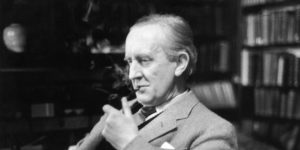 2nd December 1955: British writer J R R Tolkien (1892 - 1973), enjoying a pipe in his study at Merton College, Oxford, where he is a Fellow. Original Publication: Picture Post - 8464 - Professor J R R Tolkien - unpub. (Photo by Haywood Magee/Picture Post/Getty Images)